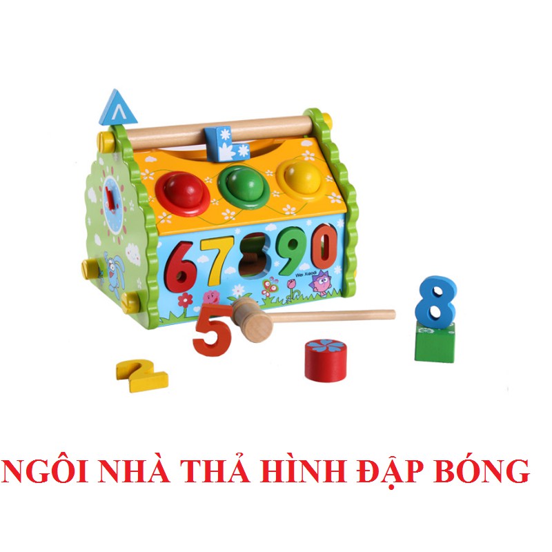 Đồ chơi nhà đập bóng thả số,thả khối gỗ đa chức năng thông minh-Đồ chơi trí tuệ giáo dục cho Bé