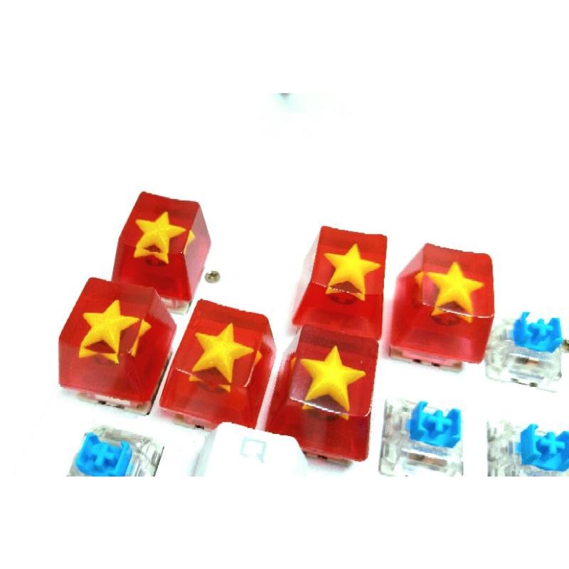 Keycap resin nền đỏ sao vàng trang trí bàn phím cơ gaming