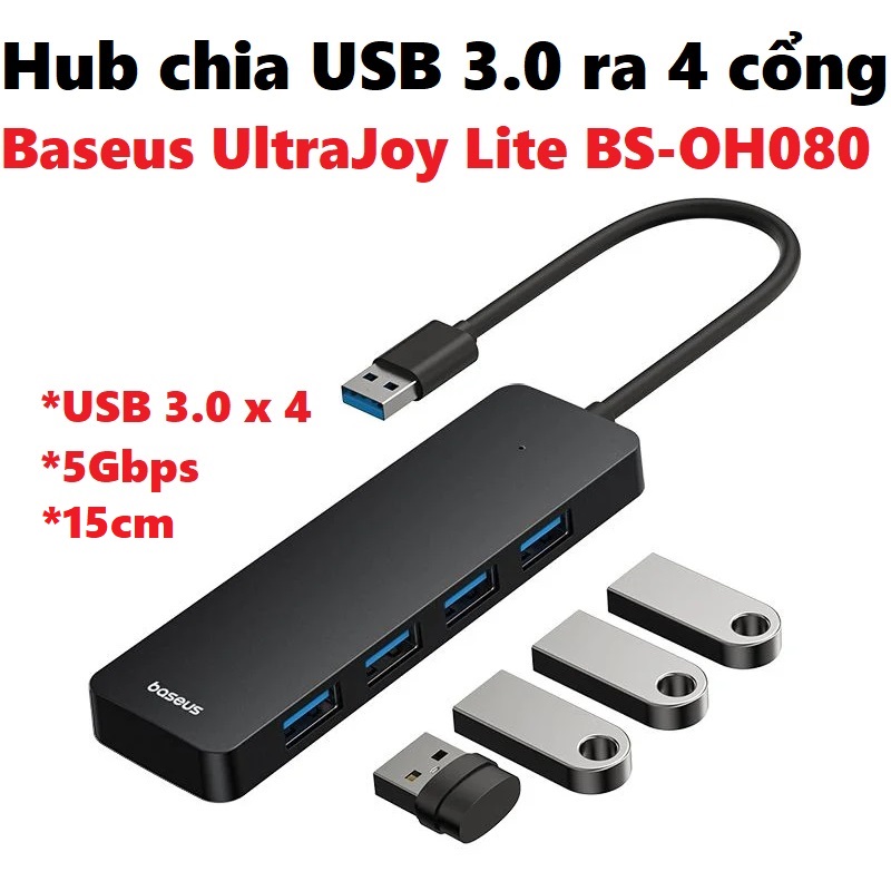 Hub Usb bộ chia USB3.0 ra 4 cổng Baseus UltraJoy Lite BS-OH080 _ Hàng chính hãng