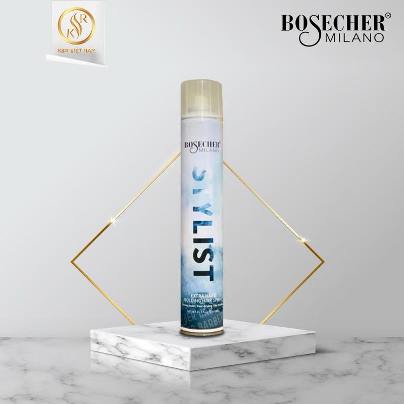 Gôm xịt tóc Cứng Bosecher Milano Stylist Extra Hard Molding Hair Spray 400ml