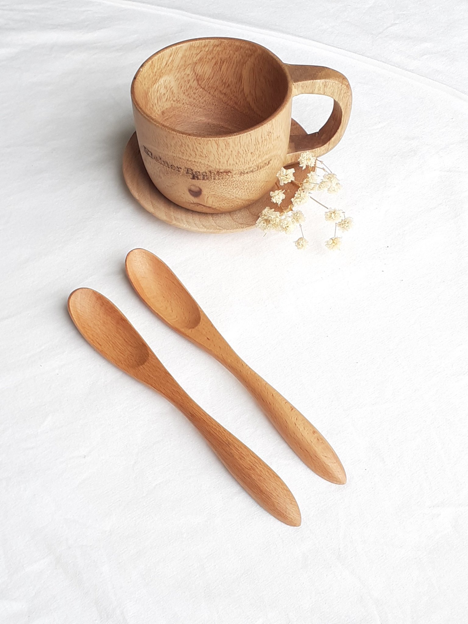 Bộ 6 thìa muỗng cà phê, sinh tố GỖ ĐÀO nhỏ màu sáng 15cmx2cm