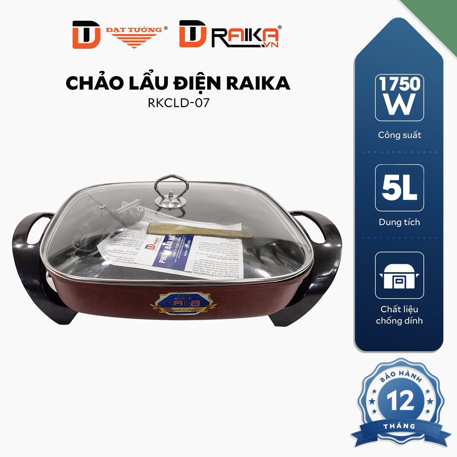 Chảo Lẩu Điện Raika Vuông - RKCLD07 - Hàng Chính Hãng