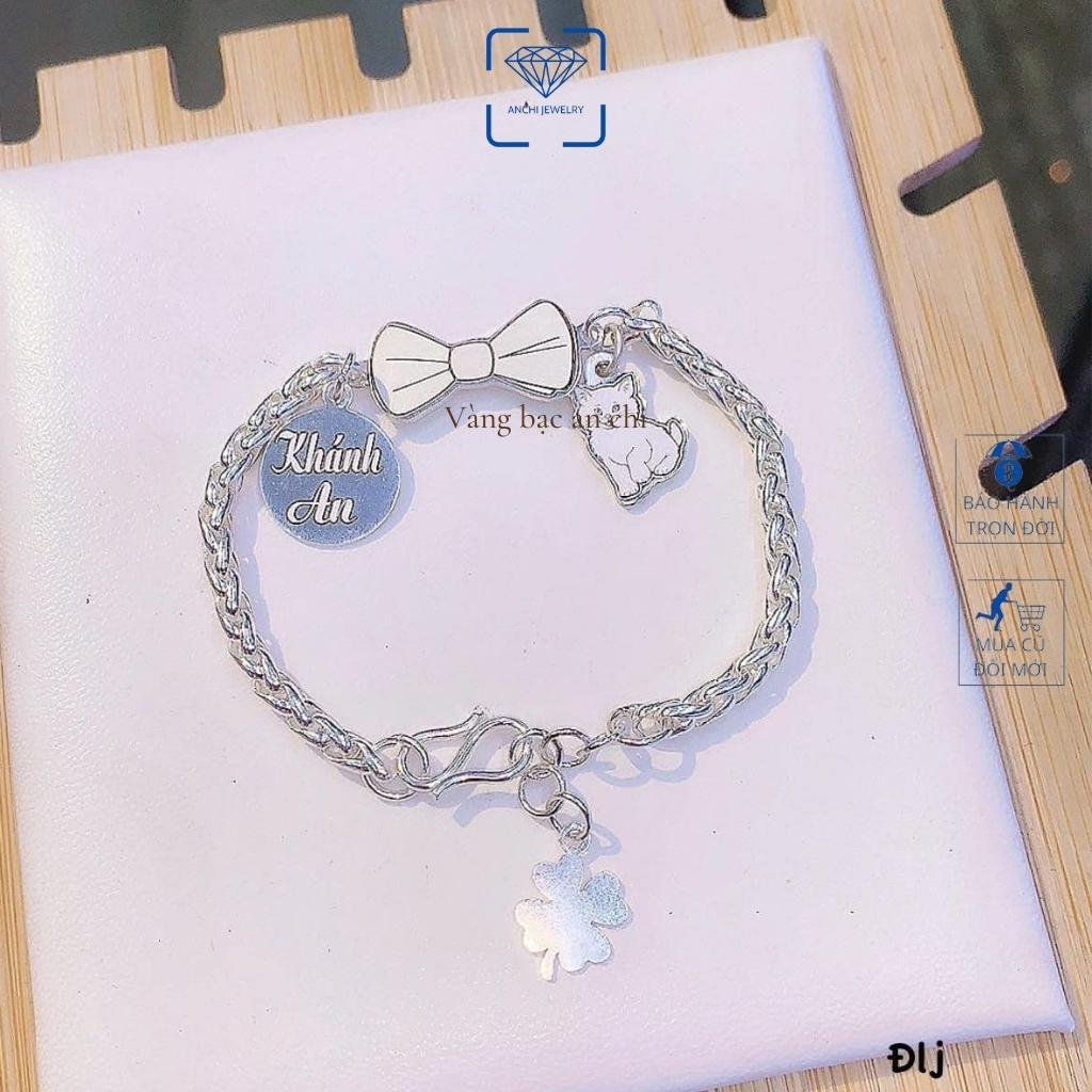 Lắc tay cho bé, vòng tay bạc trẻ em khắc tên hình chiếc nơ gắn charm 12 con giáp, trang sức Anchi jewelry