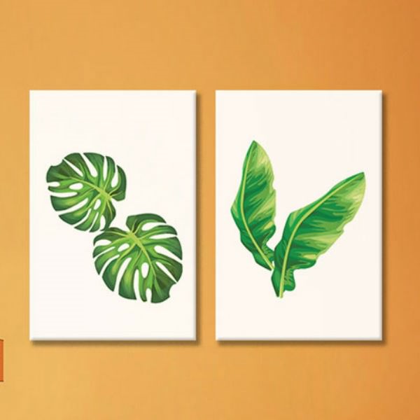 Bộ 2 Tranh Canvas Viền Composite "Lá Xanh" W101