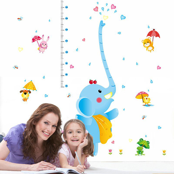 Decal Dán Tường Thước Đo Chiều Cao Voi Phun Nước 2 DTD019