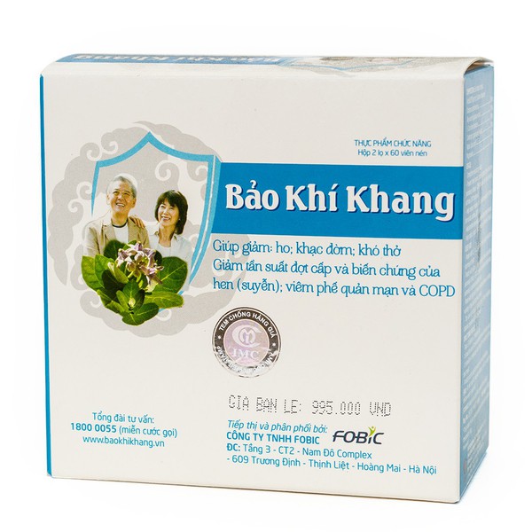 Thực phẩm bảo vệ sức khỏe BẢO KHÍ KHANG giảm đờm, ho, khó thở-Hộp 60 viên