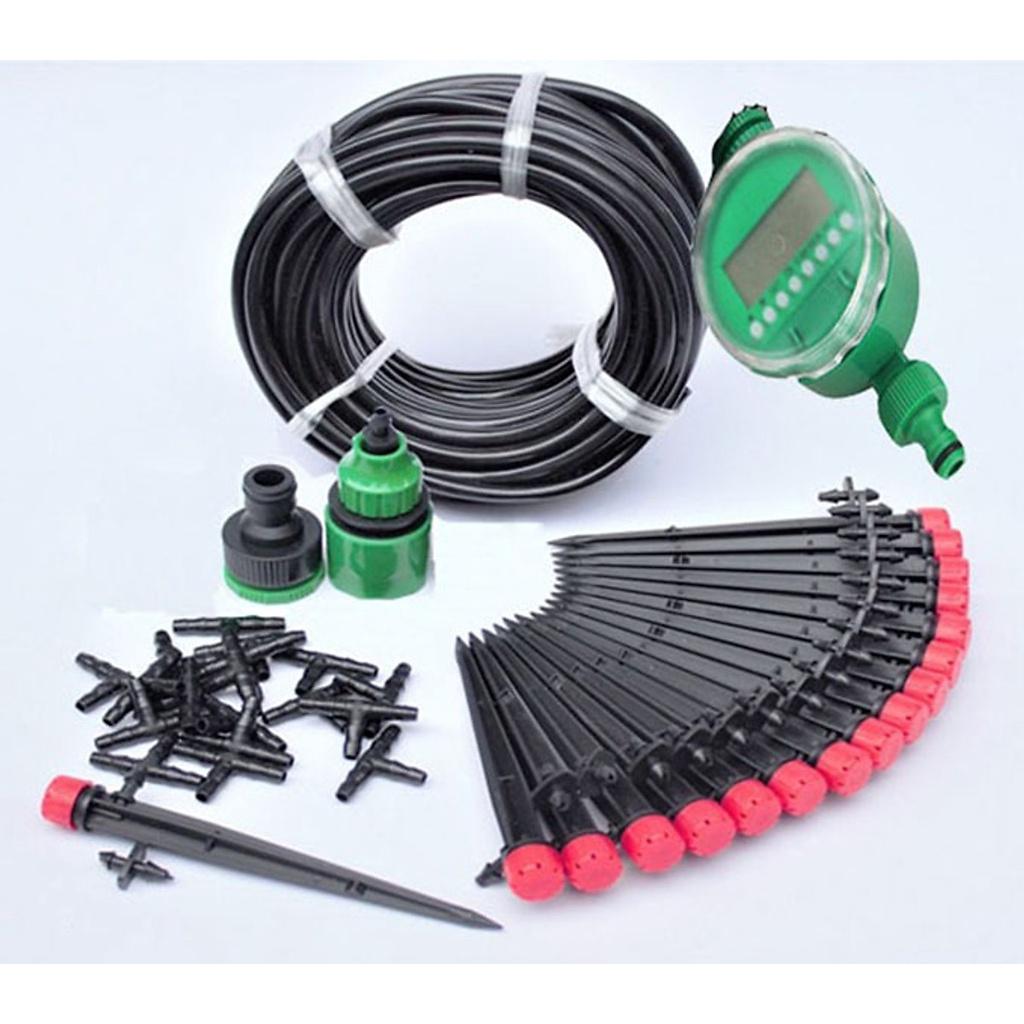 Bộ béc tưới cây nhỏ giọt tự động 20 đầu cắm phun 8 tia kèm van nước hẹn giờ