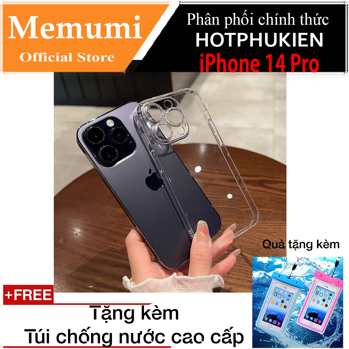 Ốp lưng bảo vệ camera cho iPhone 14 Pro (6.1 inch) trong suốt siêu mỏng 1.5mm hiệu Memumi Glitter độ trong tuyệt đối, chống trầy xước, chống ố vàng, tản nhiệt tốt - hàng nhập khẩu