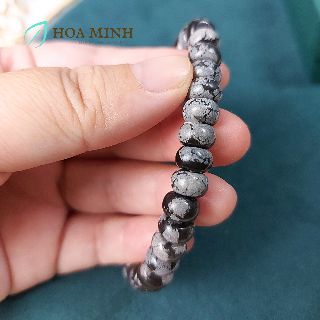 Vòng tay phong thủy đá Mã Não đen xám kiểu bánh xe size 8.3 li phong cách thời trang