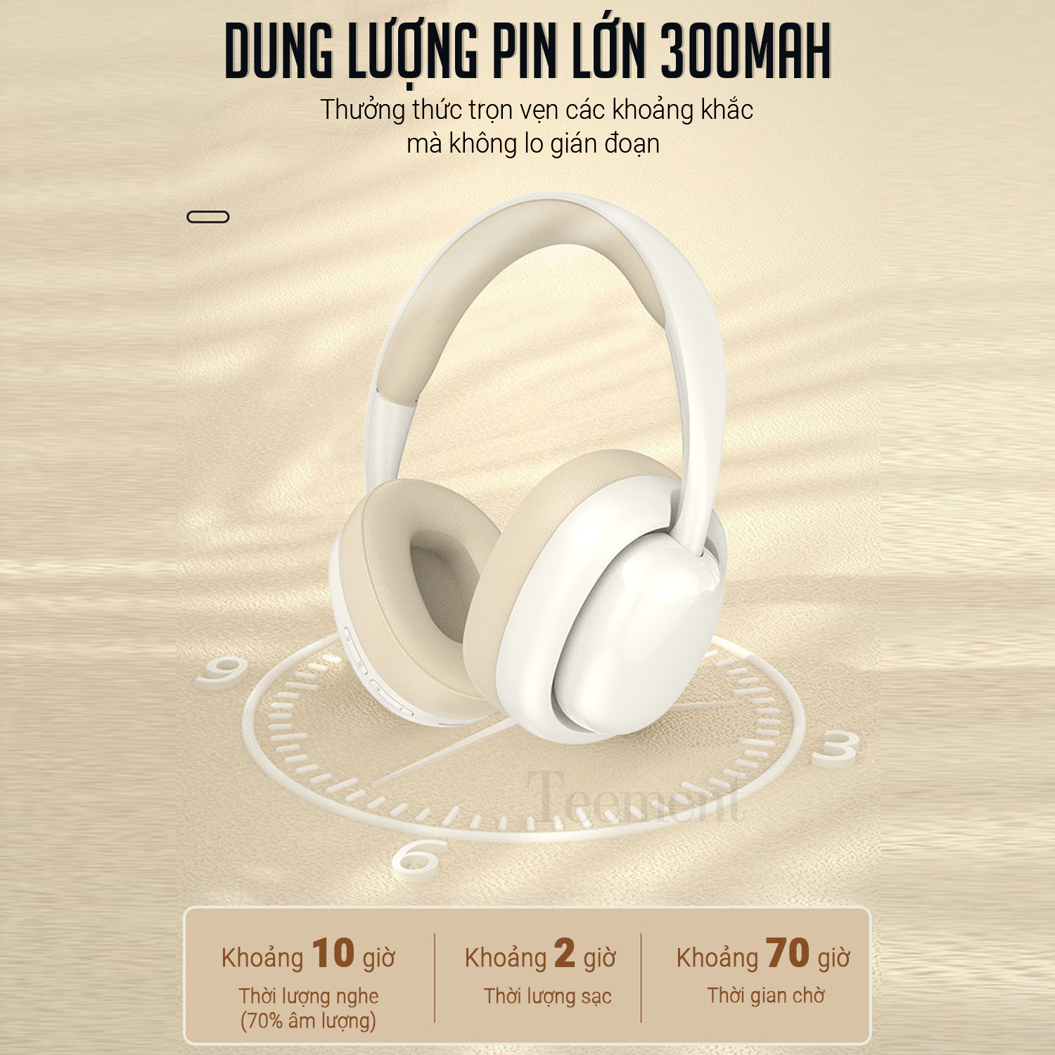 Tai Nghe Bluetooth Chụp Tai , Headphone Không Dây Bluetooth Có Mic Đàm Thoại Tiện Lợi, Pin Cực Khỏe Bluetooth 5.1 Cao Cấp - Hàng Chính Hãng Teement