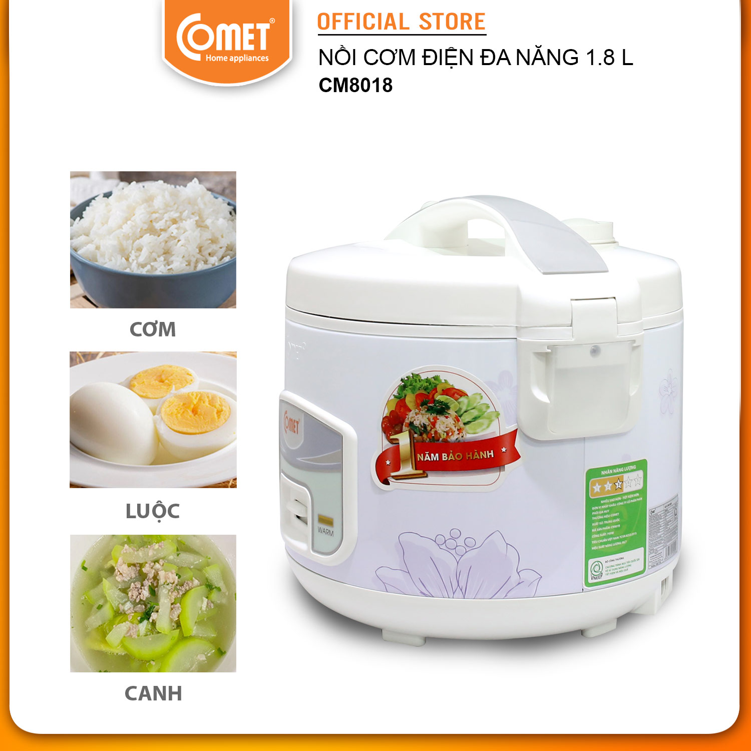 Nồi cơm điện 1.8L COMET - CM8018 - Hàng Chính Hãng