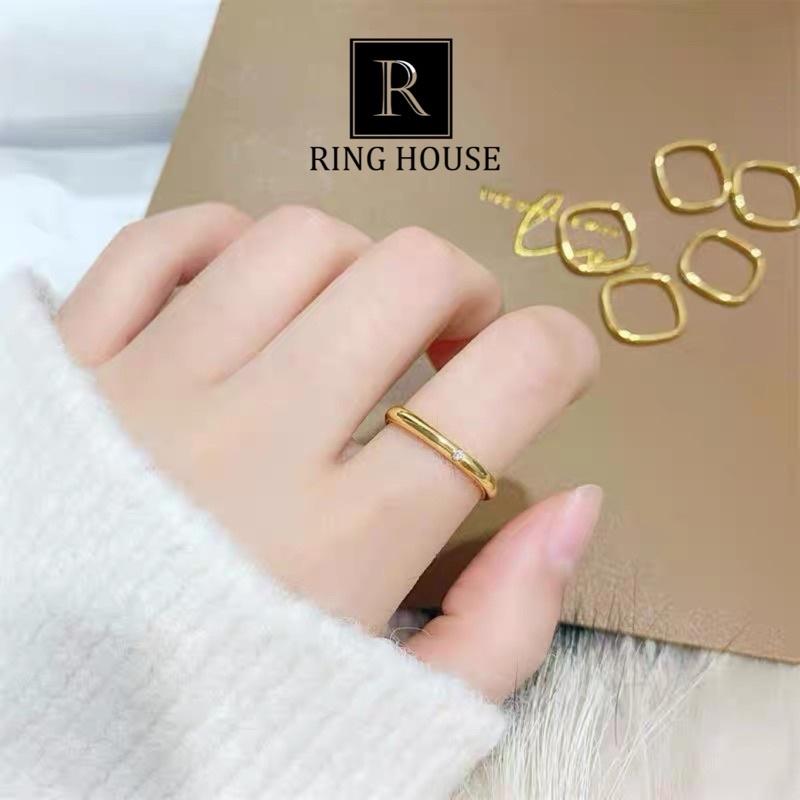 Nhẫn titan nữ nam vuông đính ngọc đẹp Ring House