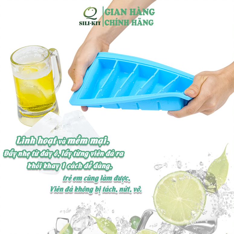 Khay làm đá 5 ngăn cỡ lớn bằng silicon, dễ dàng làm đá và lấy đá ra khỏi khay