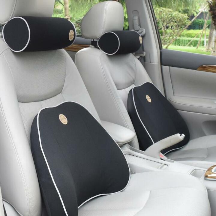 Bộ gối tựa đầu và lưng trên xe hơi, ô tô chất liệu cao su non cao cấp - 4 màu: Đen, Đỏ, Xanh, Kem - Mã: TZ03