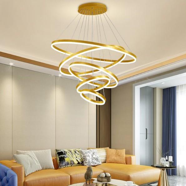 Đèn chùm thả vòng tròn 5 tầng hiện đại TH-828A-18/Viền Vàng