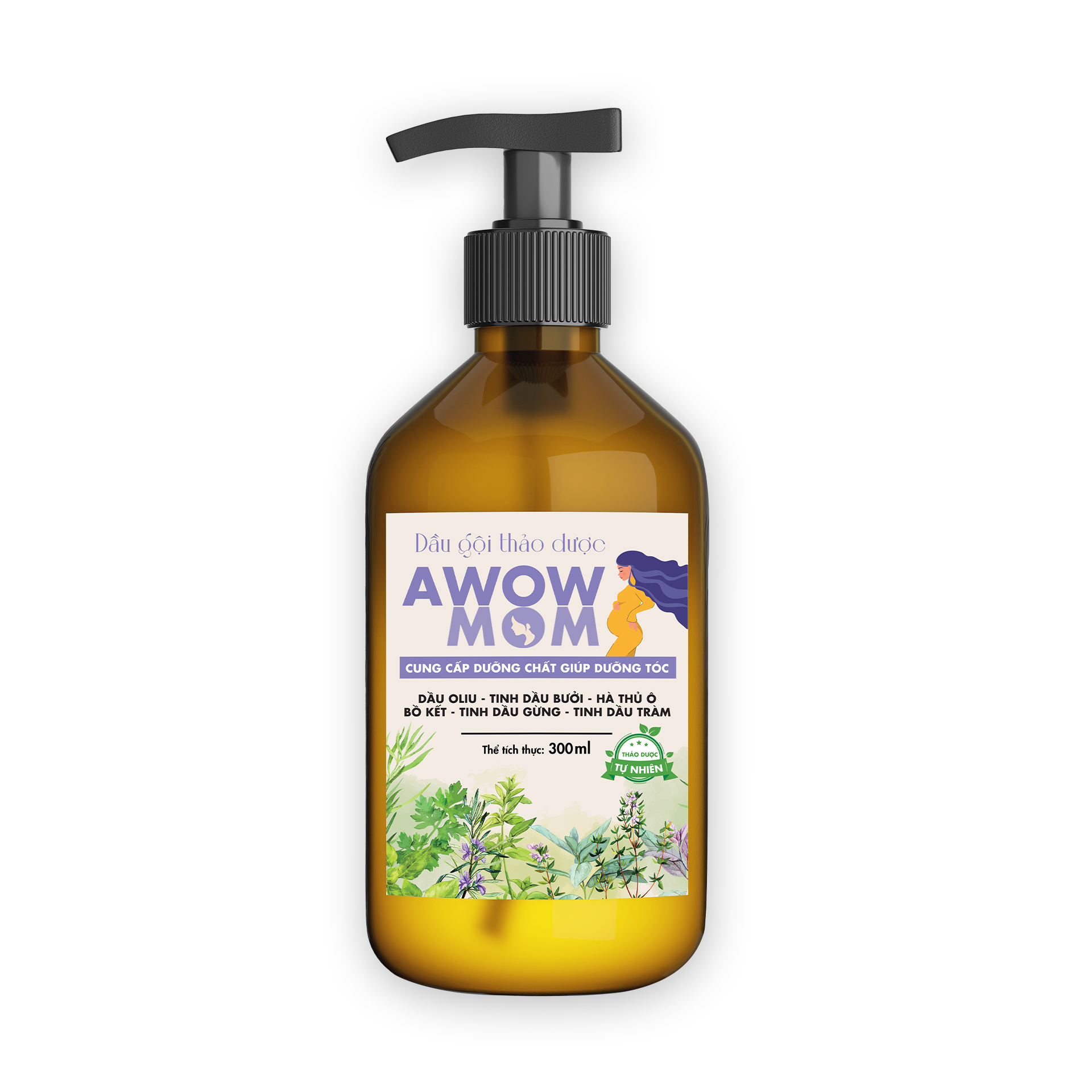 Dầu Gội Thảo Dược AWOW MOM - Dầu Gội Dành Cho Mẹ Bầu, Mẹ Sau Sinh An Toàn Lành Tính 300ml