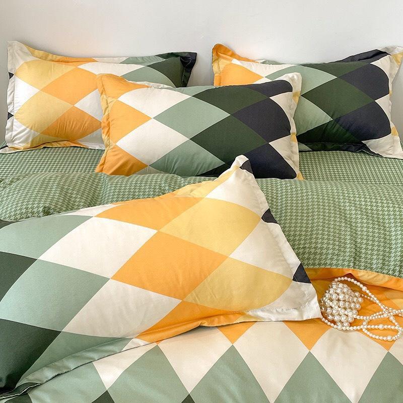 Bộ chăn ga gối Cotton Poly M2T Bedding, vỏ chăn mền, drap ga giường và 2 vỏ gối - PL ZZZ vàng xanh