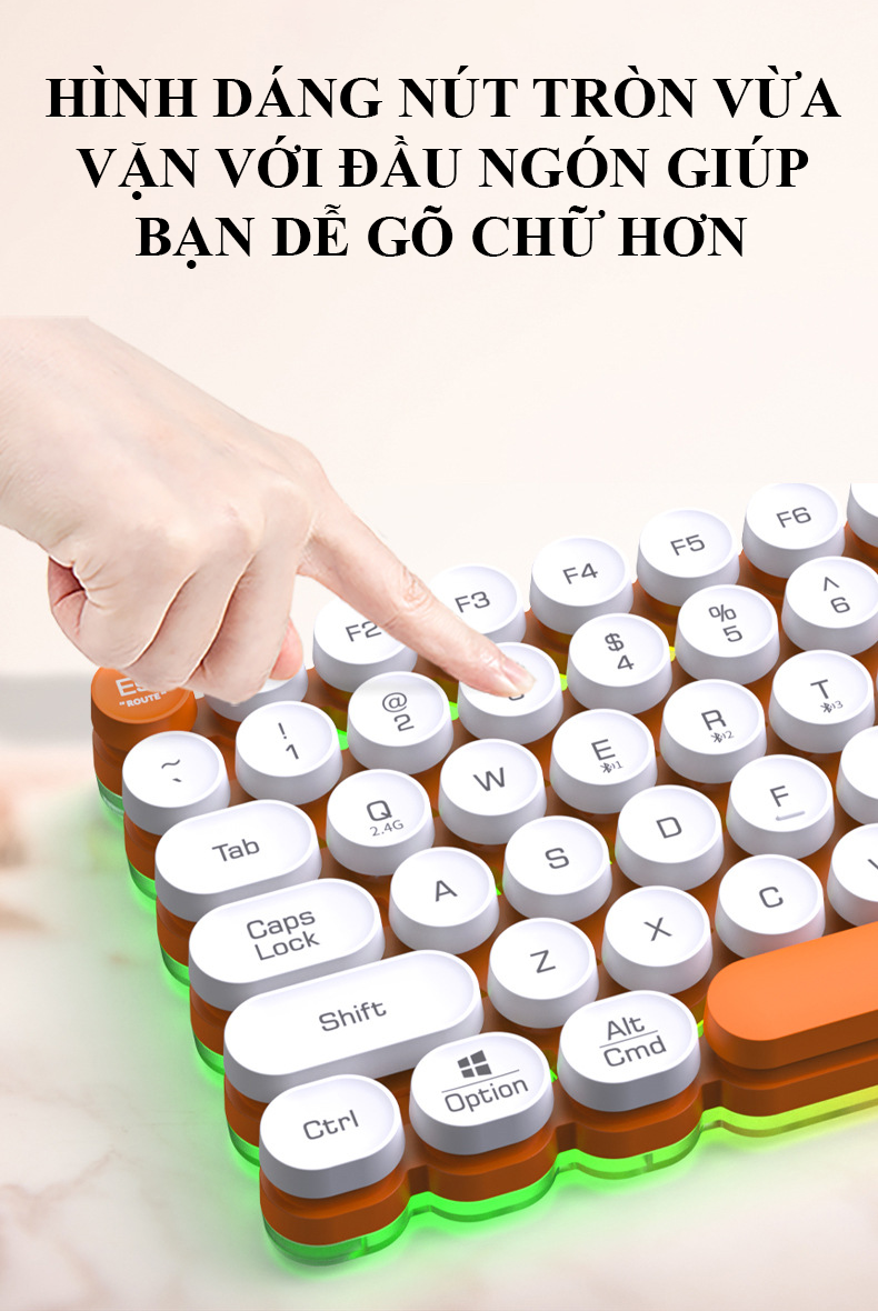 Bàn phím LANGTU OG102 nút tròn với thiết kế hình tổ ong có đèn led viền bắt mắt với 3 cách kết nối tiện lợi - Hàng Chính Hãng