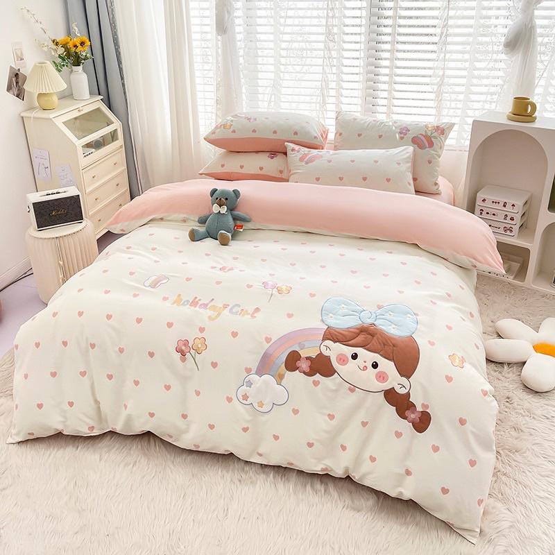 Bộ Chăn Ga Gối Cotton Linen Disney Hàng Nhập Khẩu 5Món Dễ Thương