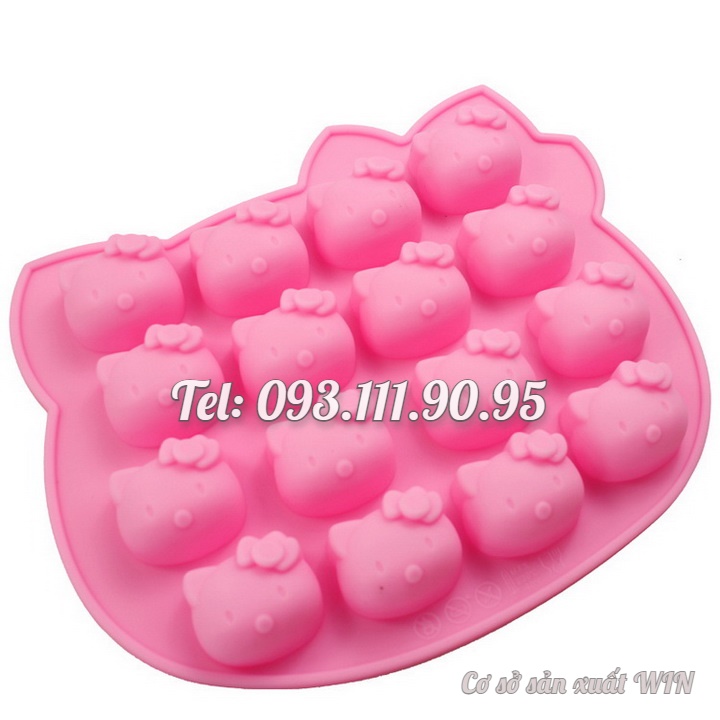 Khuôn silicon làm bánh, rau câu, socola 16 hình mèo Kitty – Mã số 1408