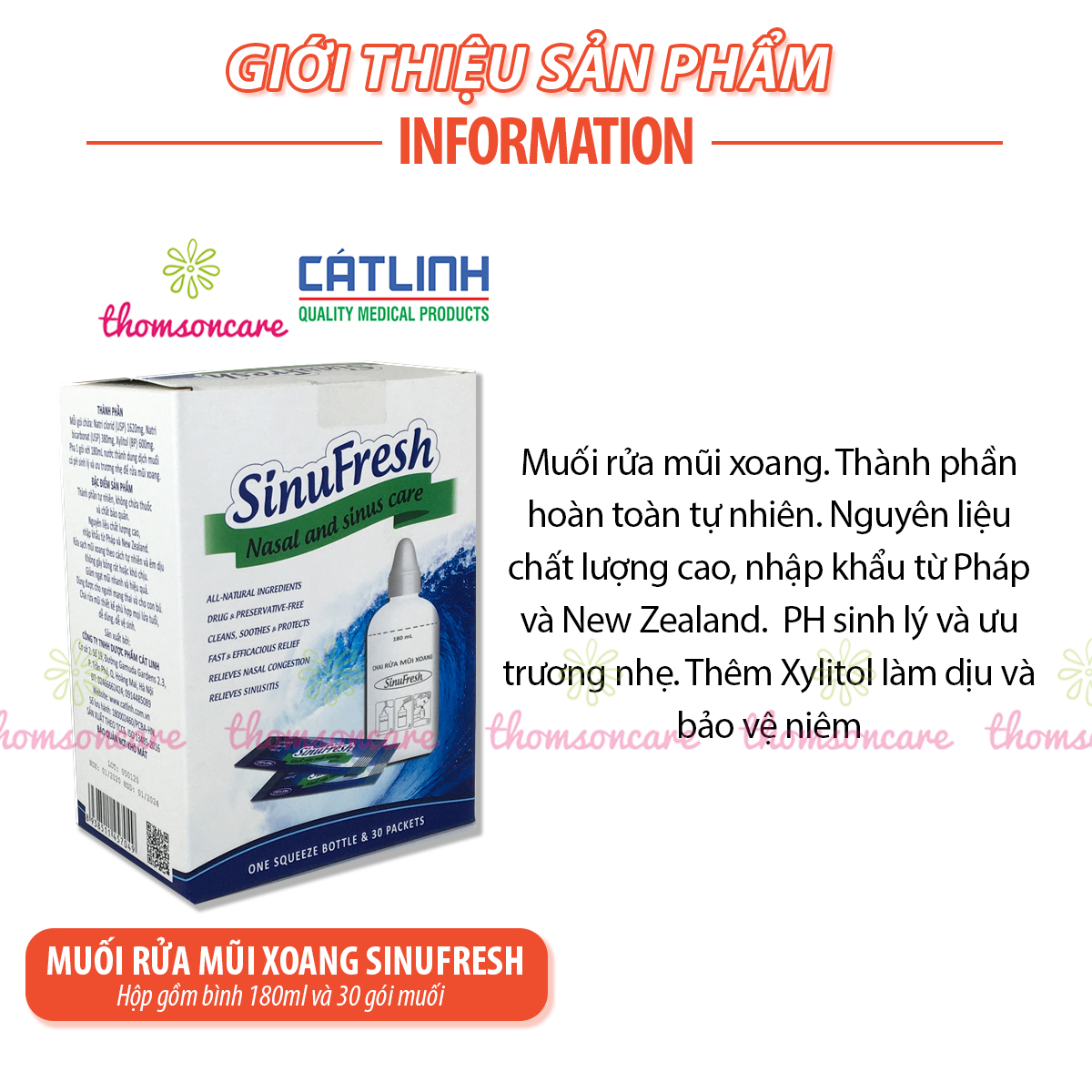 Bình rửa mũi Sinufresh tặng 30 gói muối - Chính hãng Cát Linh - Giảm các triệu chứng của xoang, cảm lạnh, dị ứng