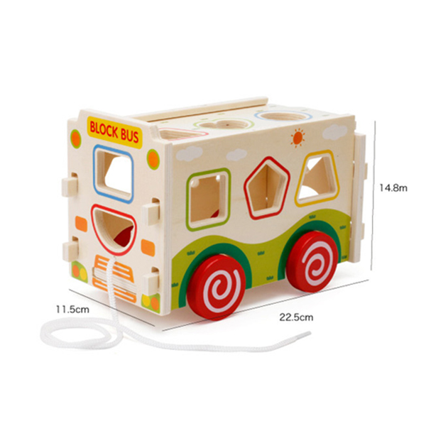 Đồ Chơi Gỗ - Xe bus thả hình lắp ráp - đồ chơi kỹ năng cho bé phát triển trí não