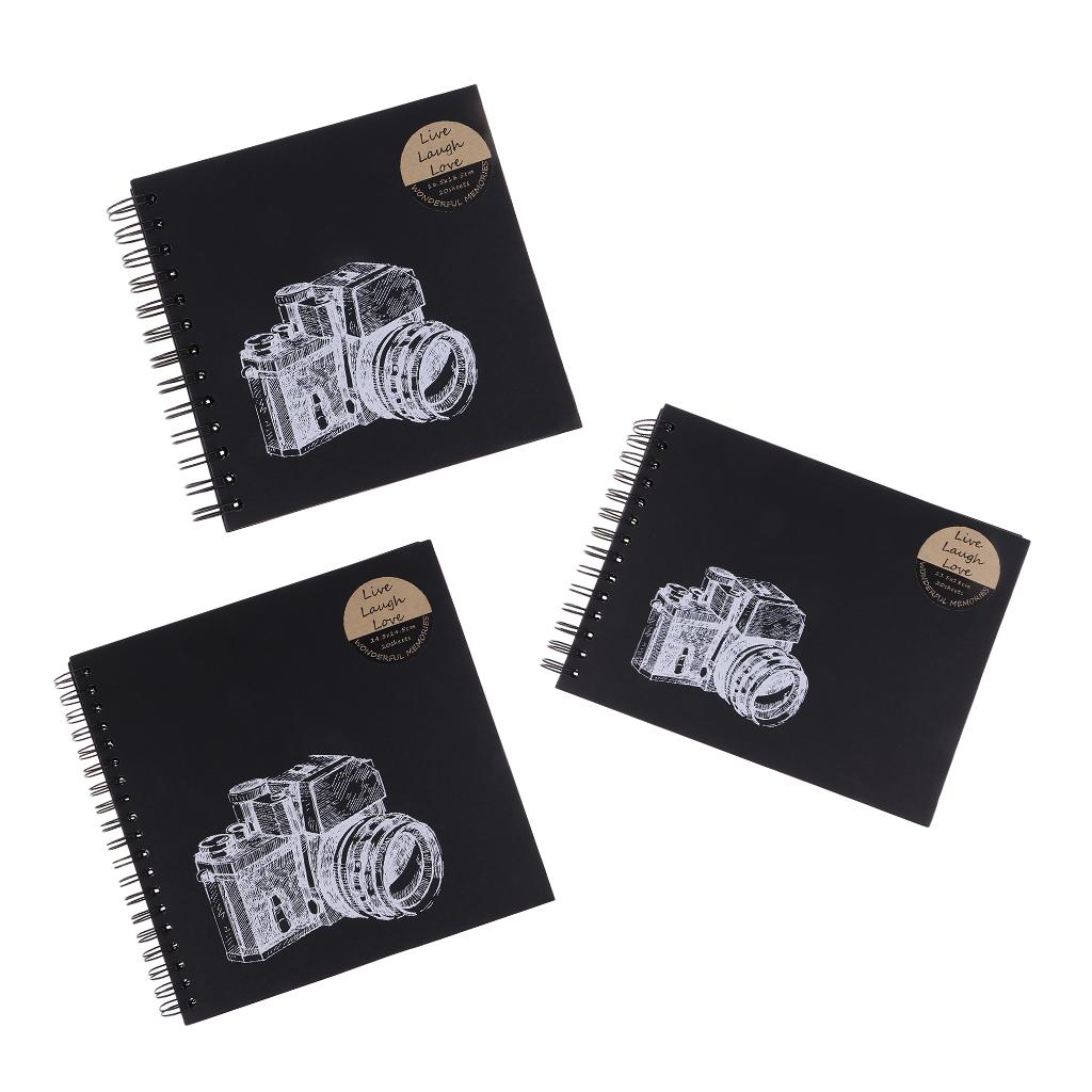20 Pages Ring Binder Scrapbook Family Memory Photo Album Black 165x165mm