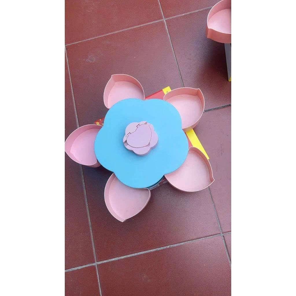 Khay đựng mứt bánh kẹo tết 2 tầng 10 cánh xoay 360 độ trưng bày bánh kẹo tết