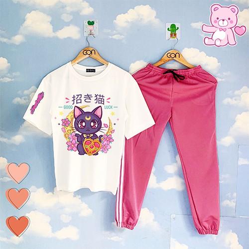 COMBO TIẾT KIỆM Set Đồ Bộ Áo Thun Tay Lửng Quần Kẻ 3Sọc, Quần Ulzzang 2 Sọc