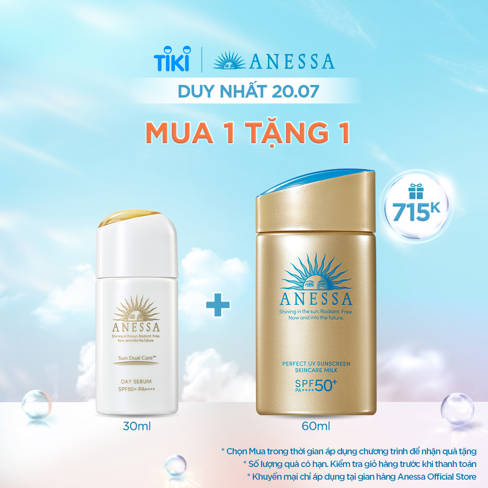 Bộ đôi Kem chống nắng dạng sữa dưỡng da kiềm dầu bảo vệ hoàn hảo + Serum chống nắng dưỡng da nâng tông (Anessa Gold Milk 60ml + Day Serum 30ml)