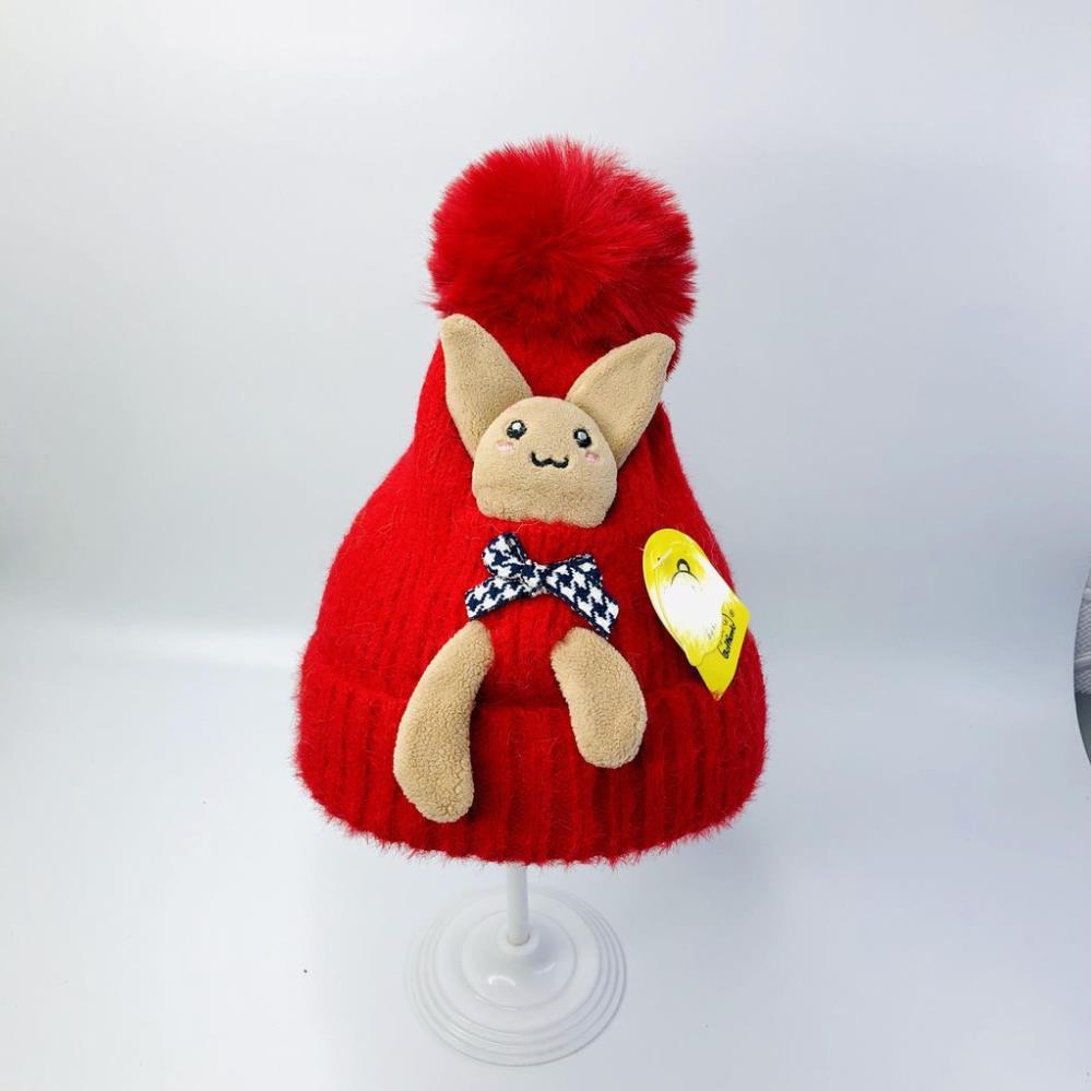 Mũ beanie, nón len cho bé hình thỏ có quả bông cực yêu, siêu ấm áp - HOT