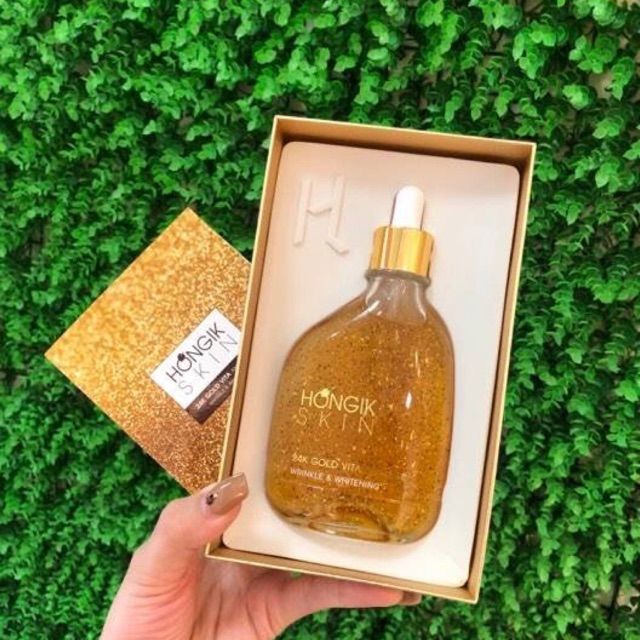 Tinh chất vàng non Hongik Skin 24k Gold Vita Ampoule Wrinkle giúp sản sinh colagen trong da tạo sự đàn hồi cho da.