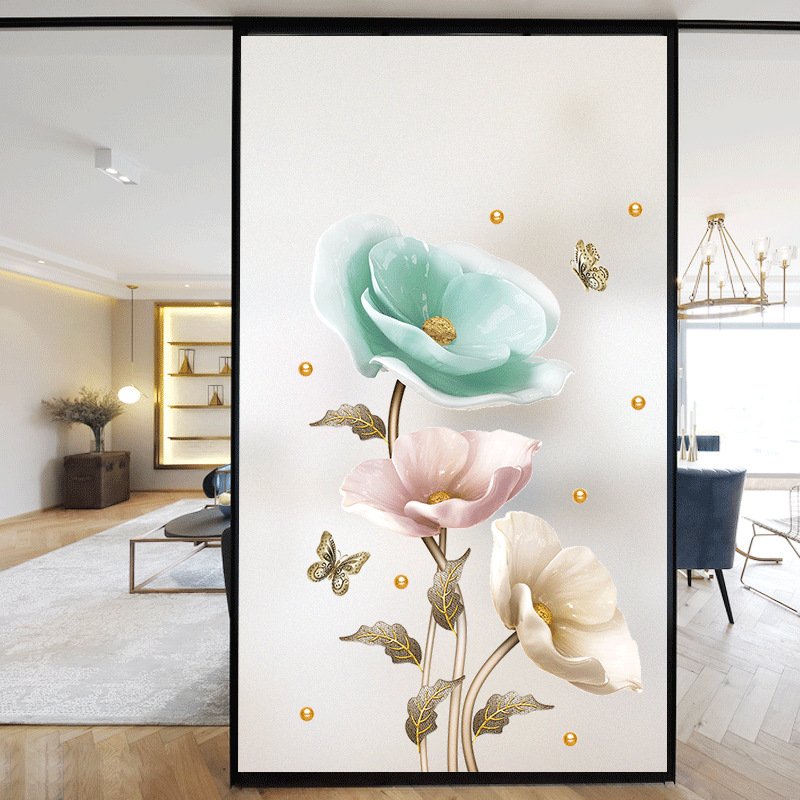 Decal dán tường hoa mẫu đơn nghệ thuật
