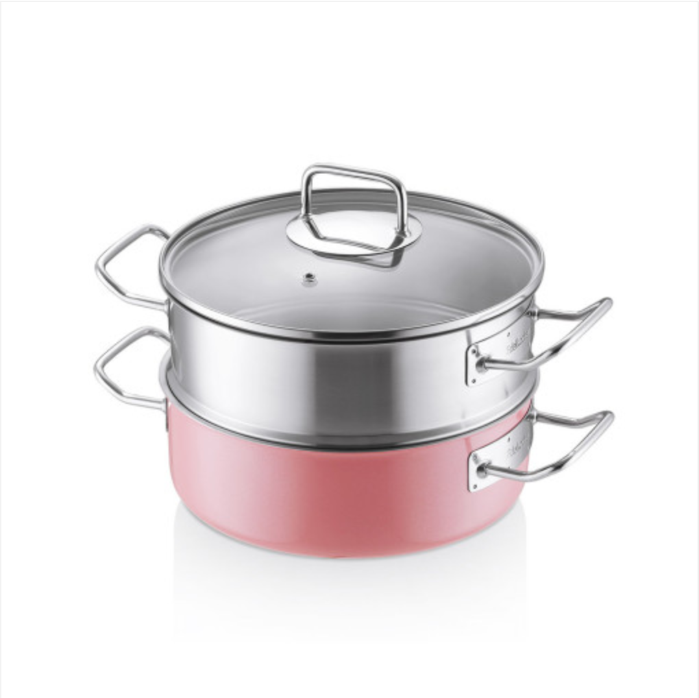 Nồi hấp Edelkochen Solid Hồng 3 lớp 24cm + Xửng hấp Edelkochen Solid 3 lớp 24cm (Bộ)