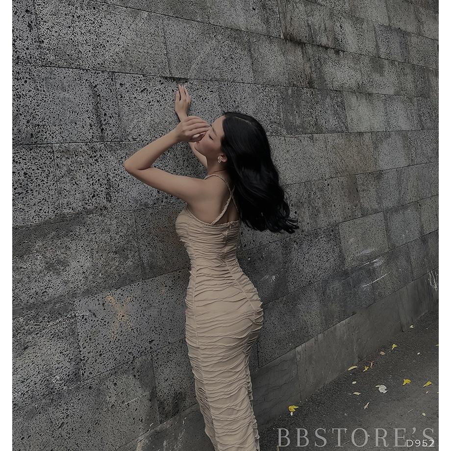 BBSTORE'S Đầm Body Cổ Yếm Xẻ Tà Váy Dài Thun Gợn Sóng Đi Tiệc Siêu Xinh -D952