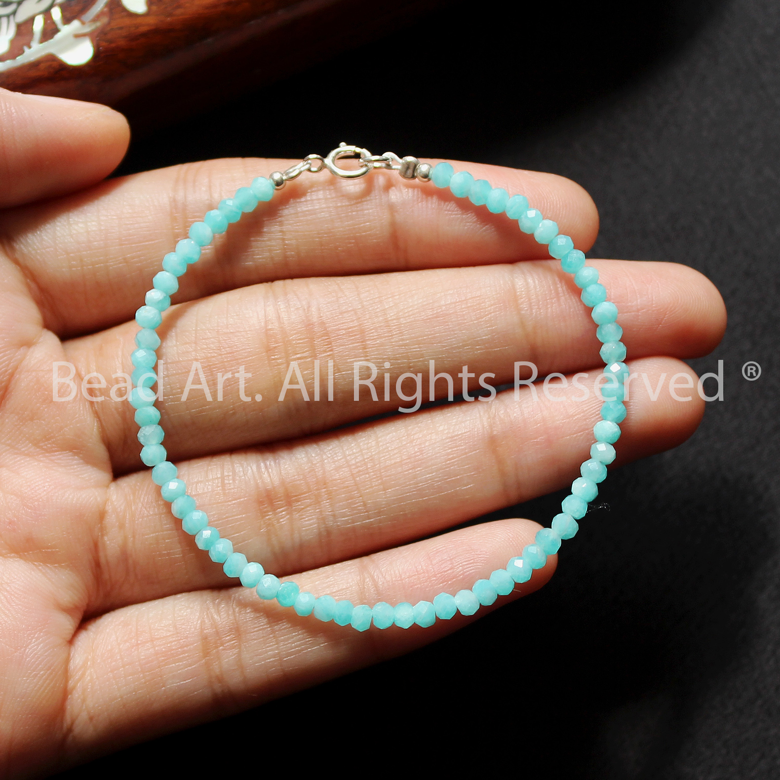 Vòng Tay Đá Thiên Hà (Amazonite) Màu Xanh Tự Nhiên Bạc 925, Thuỷ, Mộc, Vòng Tay Phong Thuỷ, Lắc Tay - Bead Art