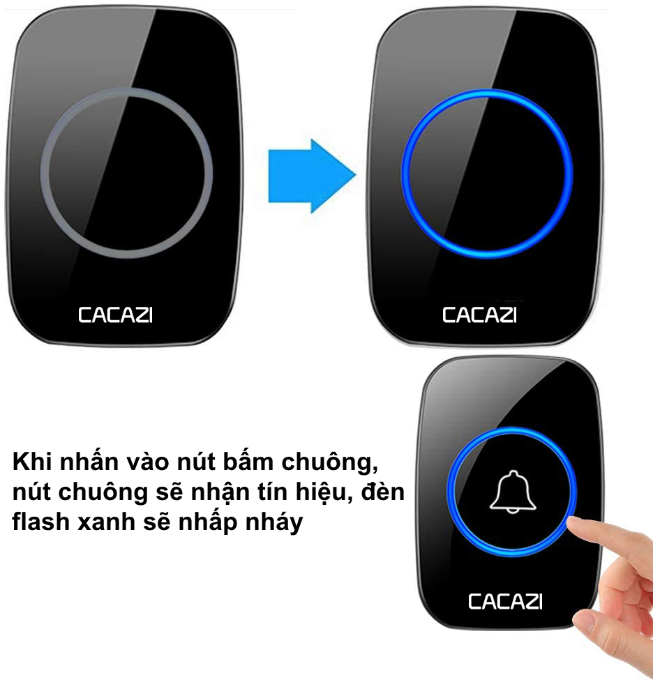 Chuông cửa không dây thông minh CACAZI A10, chống nước khoảng cách sử dụng trong 300M