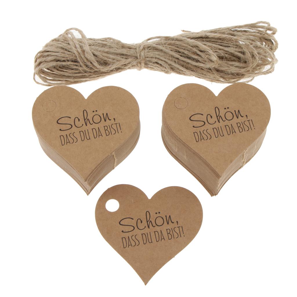 Set 100 Thẻ Nhãn Giấy In Chữ Schoen Dass Du Da Bist Kèm Dây Cotton 1m Dùng Trang Trí Đám Cưới