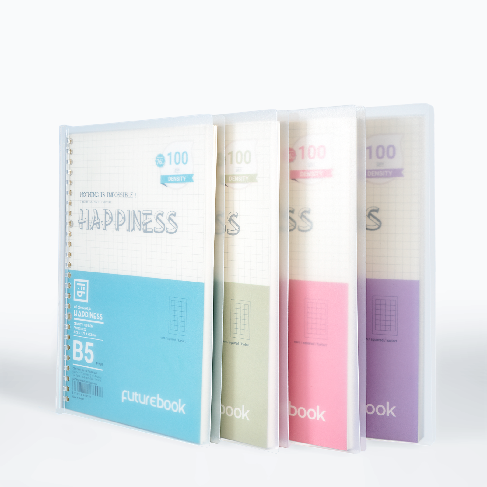Sổ còng nhựa Happiness B5 20 chấu kèm ruột giấy refill  làm sổ tay planner phong cách hàn quốc FUTUREBOOK 890/892