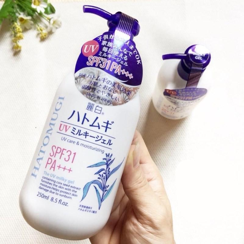 Sữa Dưỡng Thể Chống Nắng, Dưỡng Ẩm Reihaku Hatomugi UV Milky Gel SPF31 PA+++ (250ml)