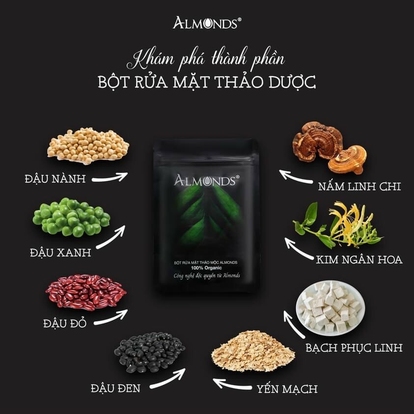 Combo bộ Dịch chiết thảo mộc+ bột thảo dược  Almonds đánh bay mụn