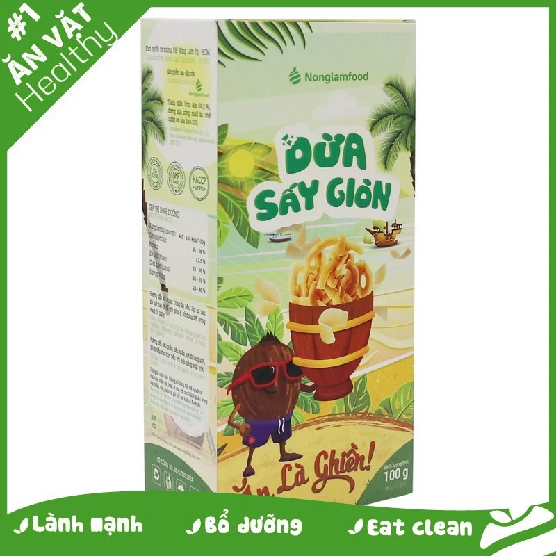 Dừa sấy giòn Nonglamfood hộp 100g | Ăn vặt tốt cho sức khỏe | Healthy Snack