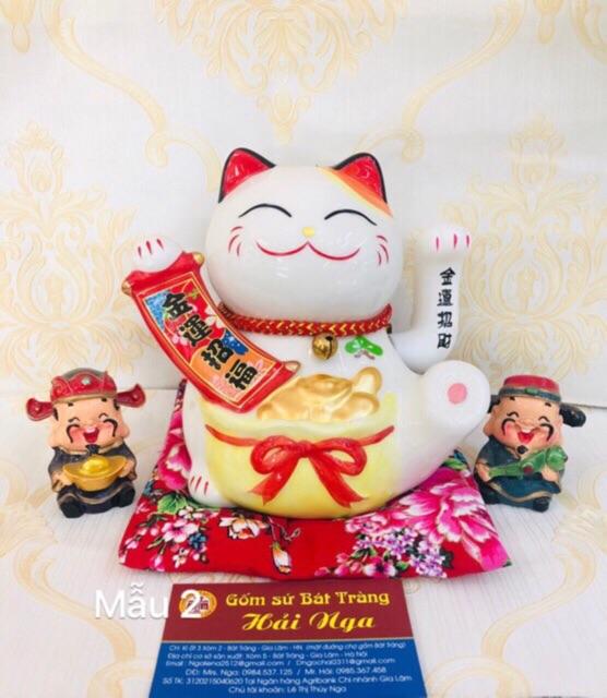 Mèo thần tài may mắn Maneki Neko 16cm vẫy tay (kèm pin và đệm