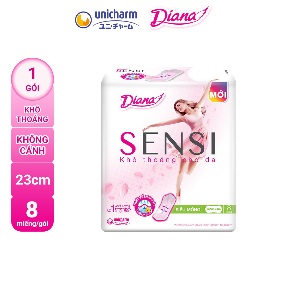 Băng Vệ Sinh Diana Sensi Siêu Mỏng Không Cánh 08 Miếng/Gói