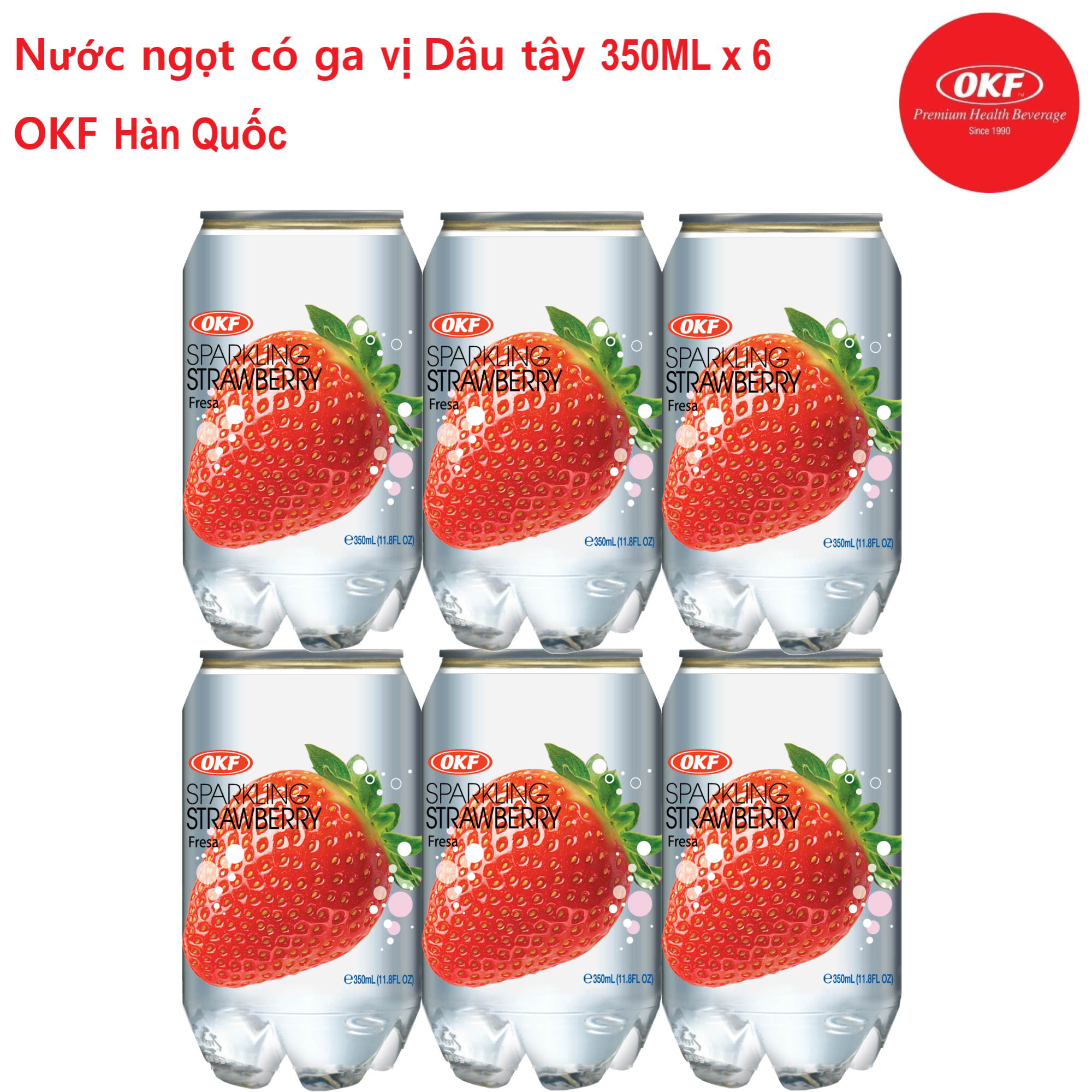 Nước ngọt có ga giải khát vị Dâu tây (NƯỚC DÂU TÂY CÓ GA) 350ML X 6 CHAI OKF Hàn Quốc