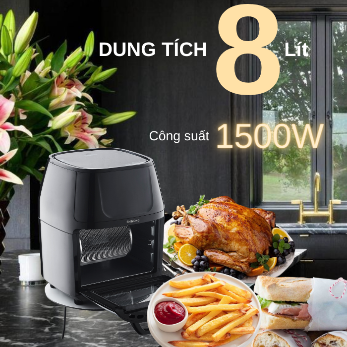 Nồi Chiên Không Dầu SHIMONO SM-AF806T 8L 1500W Cao Cấp Tiêu Chuẩn FDA Hoa Kỳ, LFGB Đức Tặng Kèm Trọn Bộ 9 Phụ Kiện Hàng Chính Hãng