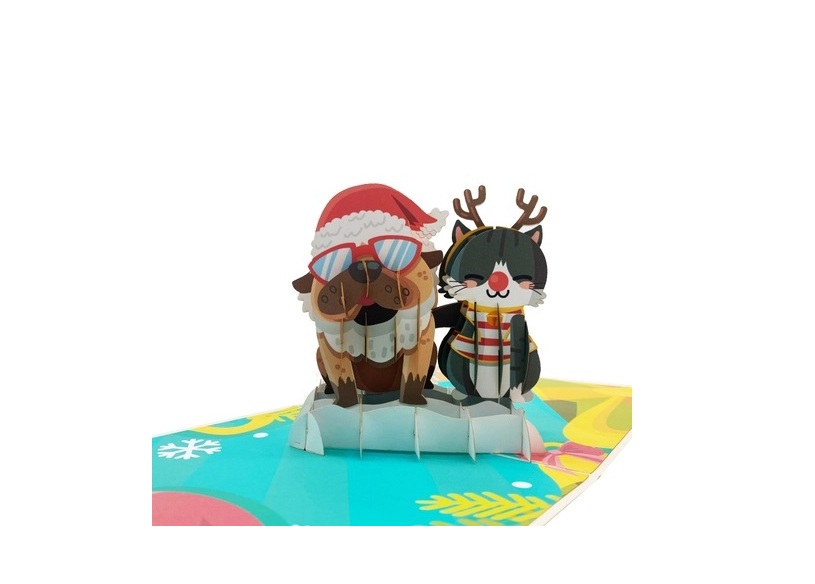 X31 - THIỆP NOEL 3D CHÓ & MÈO DỄ THƯƠNG – MERRY CHRISTMAS