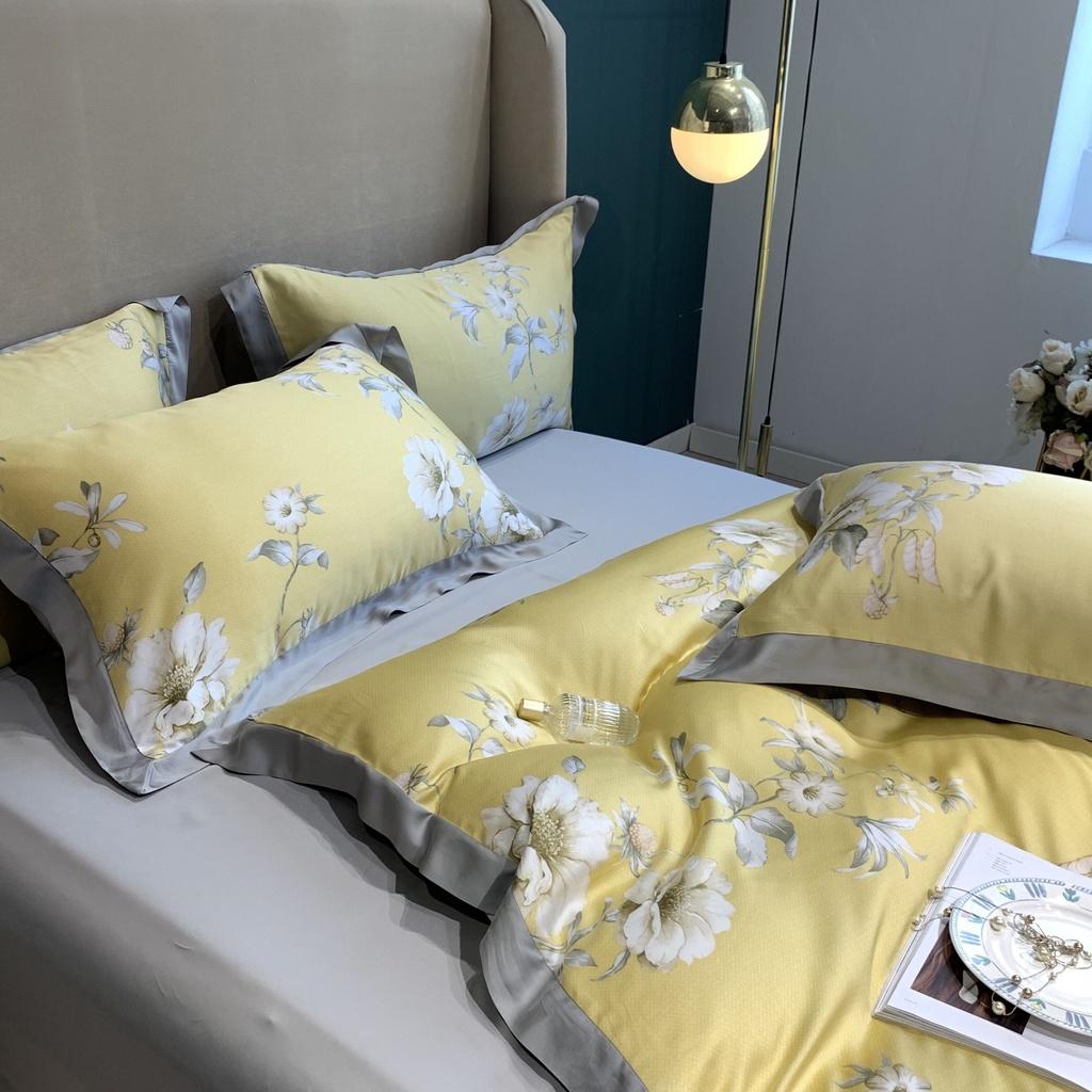 Bộ chăn ga gối Mẫu thiết kế mới Tencel 100S họa tiết Hoa lá cách điệu ,mềm mịn,sang trọng- LUX33