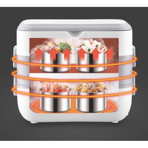 Hộp ủ cơm cắm điện 2 tầng 4 ngăn đựng đồ đi học, đi làm văn phòng tiện lợi, Khay để cơm 2 tầng 4 ngăn đực đồ ăn đa năng