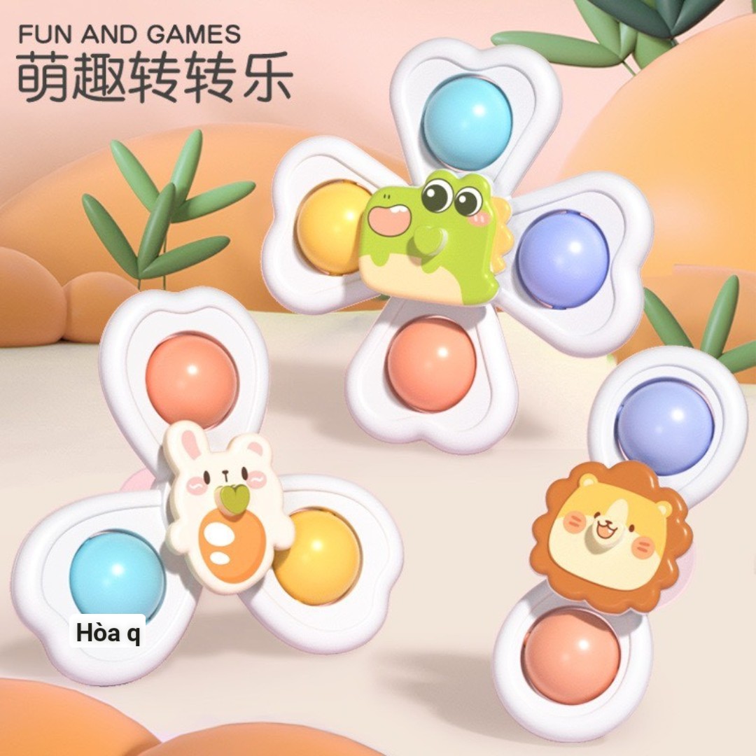 Set 3 Con Quay Spinner Dán Tường Hít Chân Có Thể Xếp Chồng Màu Sắc Tươi Sáng Hình Ngộ Nghĩnh Cho Bé